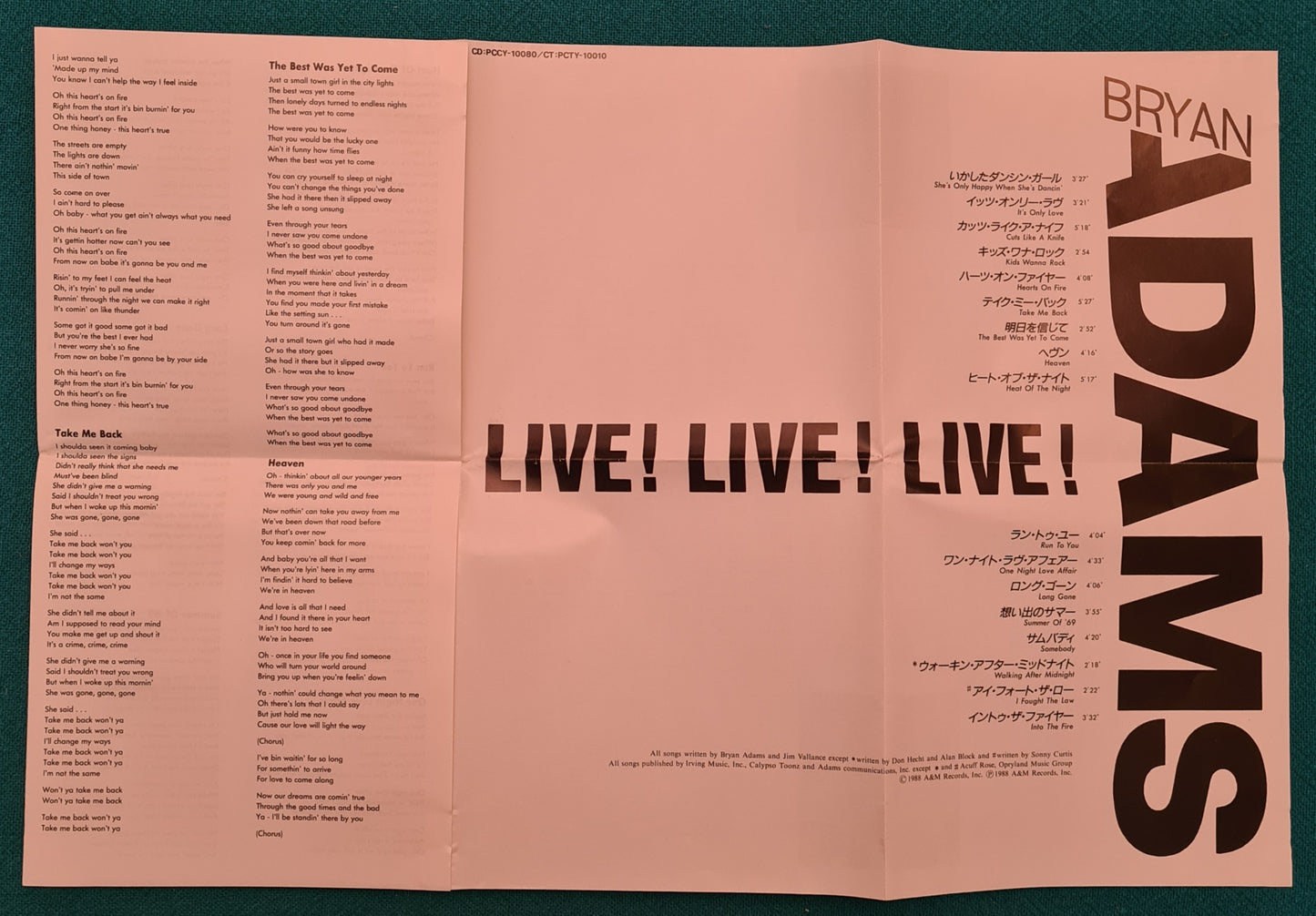 Bryan Adams ~ Live! Live! Live! (Japanese import CD)