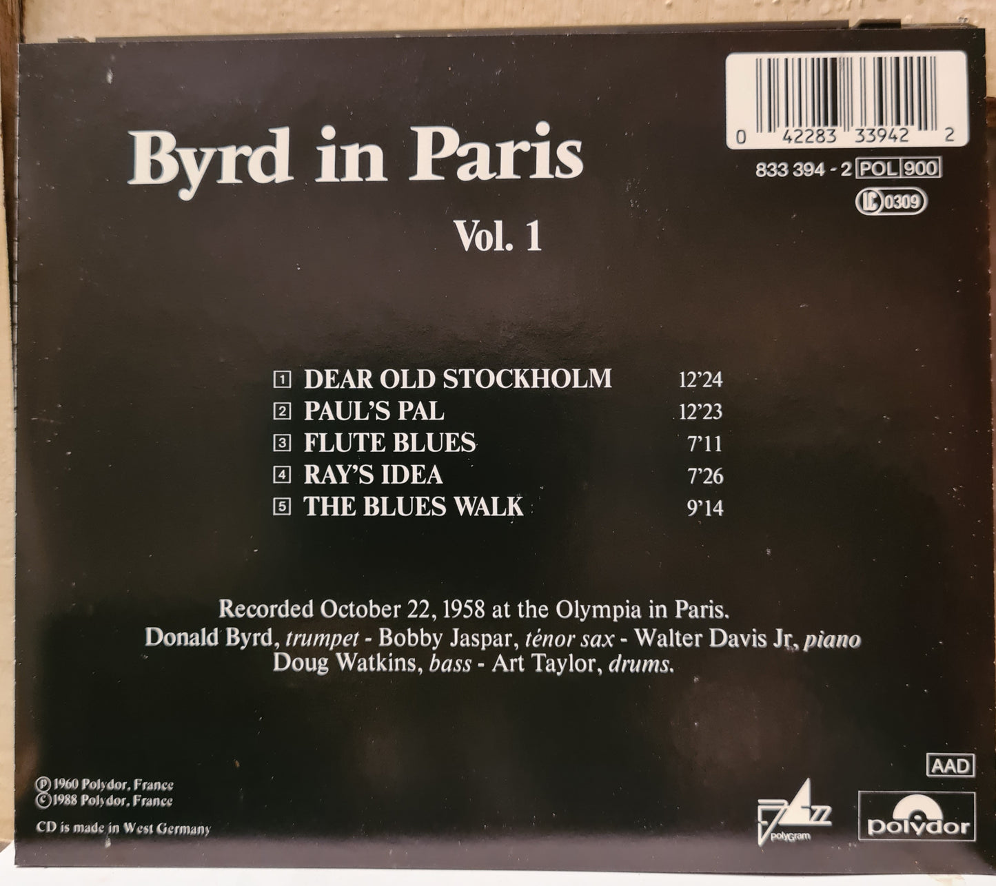 Donald Byrd ~ Byrd in Paris - Vol. 1 (CD)