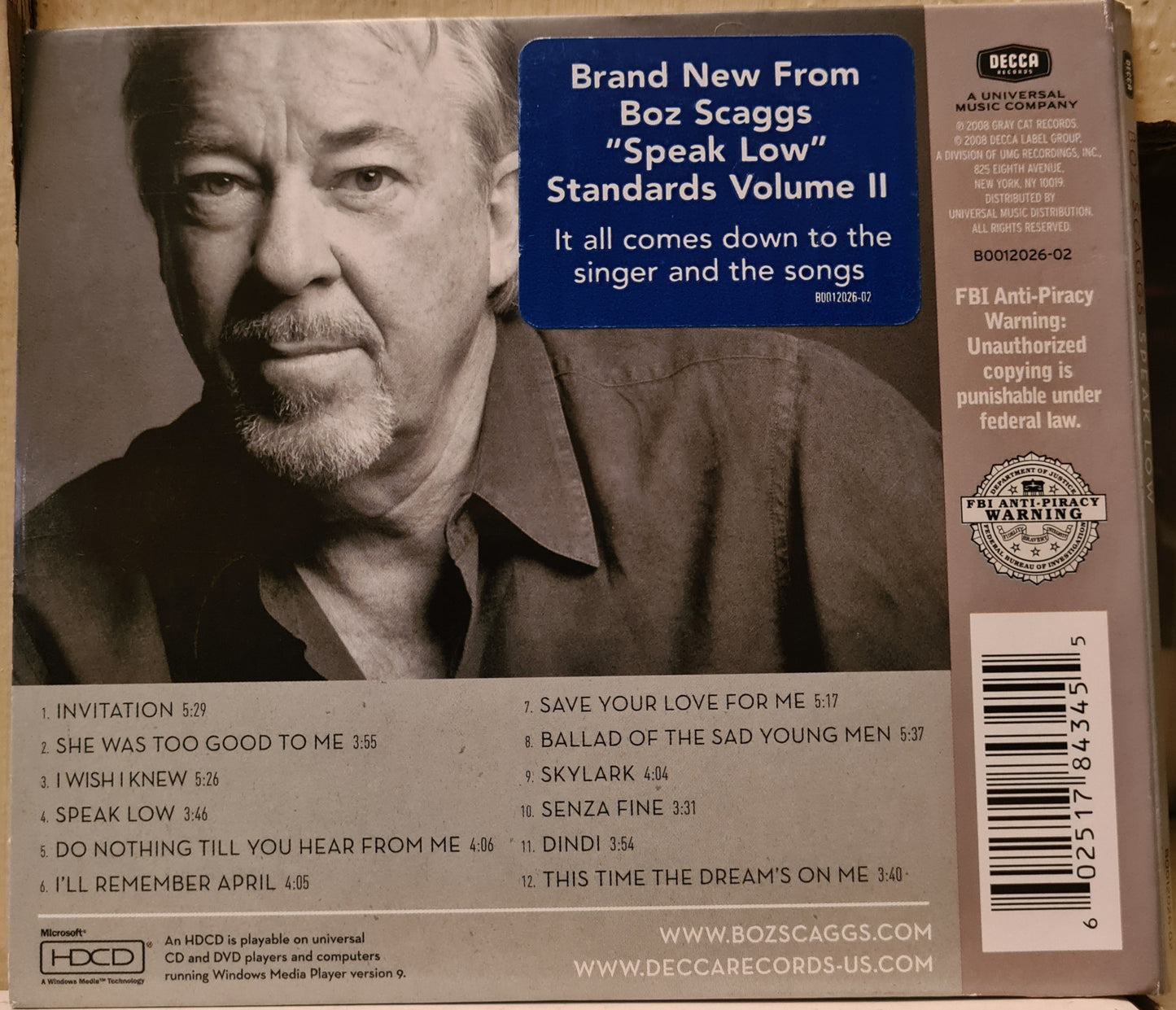 Boz Scaggs ~ Speak Low (CD)