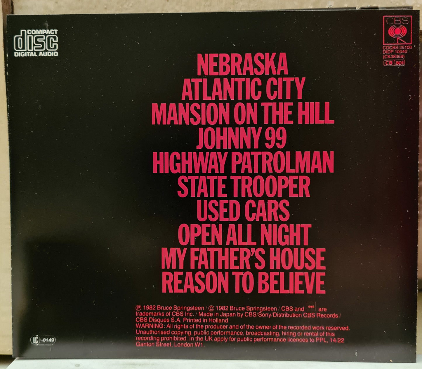 Bruce Springsteen ~ Nebraska (CD-EU)