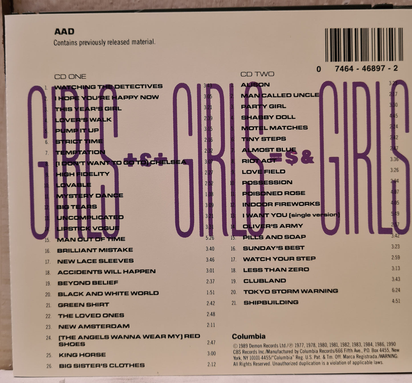 Elvis Costello ~ Girls Girls Girls (2xCD - USA)
