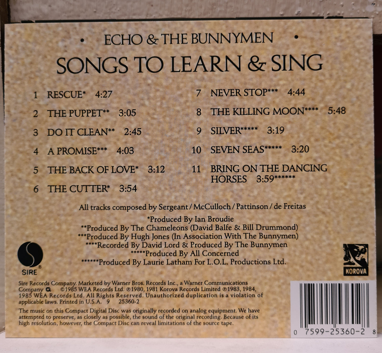 Echo & The Bunnymen ~ Songs to Learn & Sing (CD - USA)