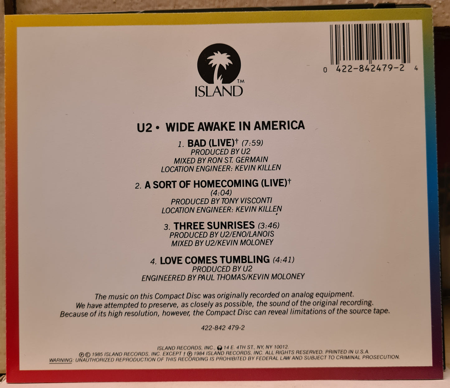 U2 ~ Wide Awake in America (CD - USA)