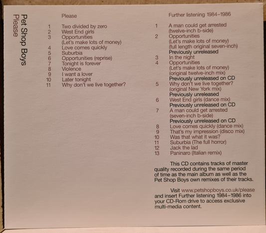 Pet Shop Boys ~ Please / Further Listening 1984-1986 (2xCD - EU)