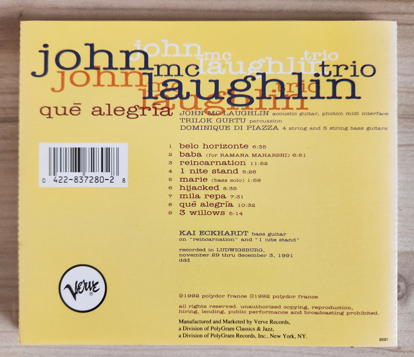 John McLaughlin Trio ~ Que Algeria (CD - USA)